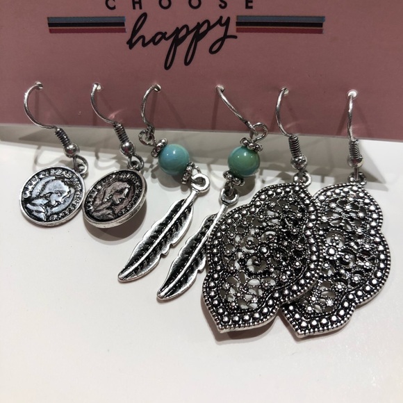 Choose happy silver boho earrings three paír - Picture 2 of 8